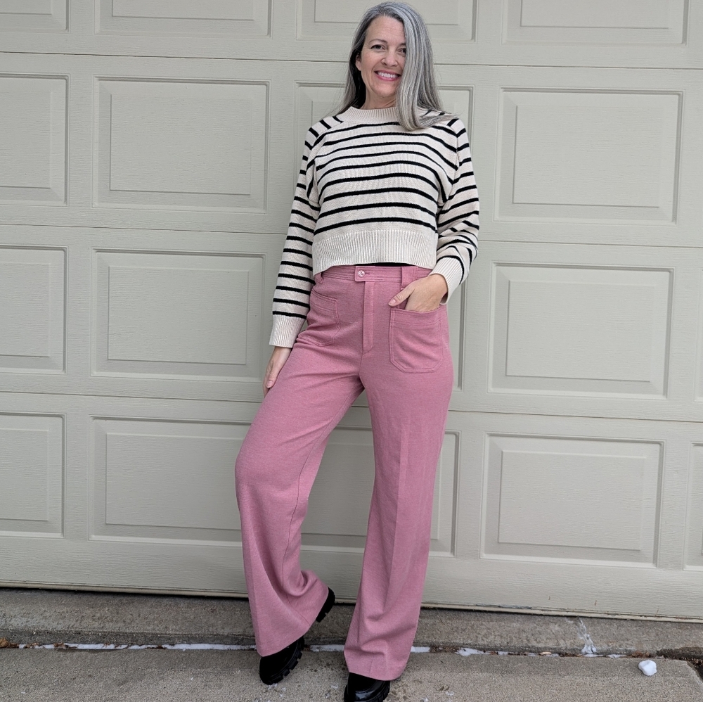 VINTAGE KNIT PANTS high waisted pink S M